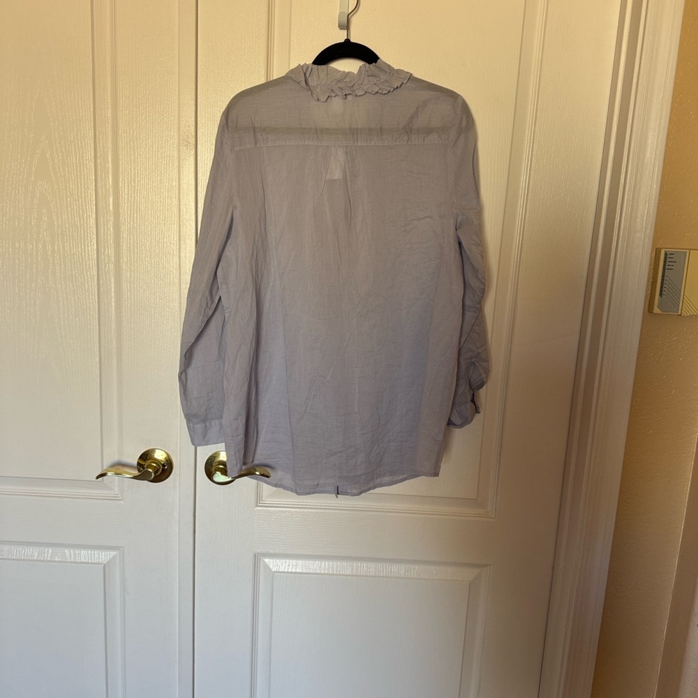 Gray Ruffled Button-Up Blouse - Picture 4 of 9